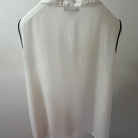 Calvin Klein Basic Career White Black Trim Sleeveless Blouse L - Picture 8 of 13
